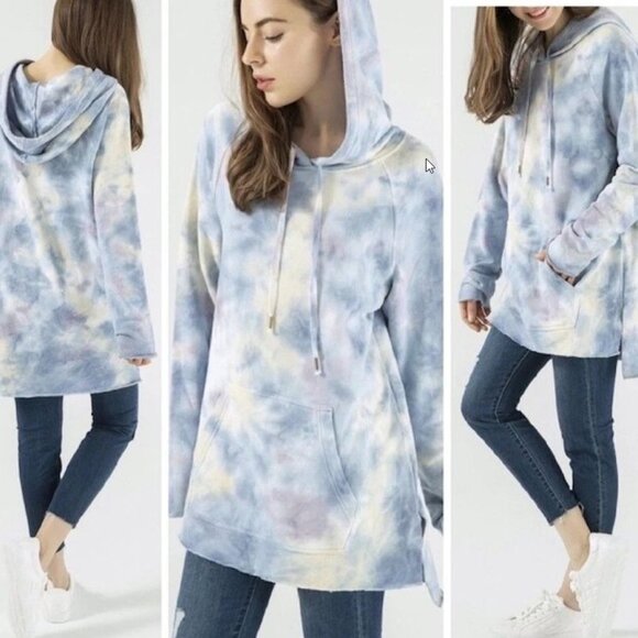 Young Fabulous & Broke Warren Oversized Tie Dye Hoodie Sweatshirt Blue Star Gaze - Picture 1 of 8